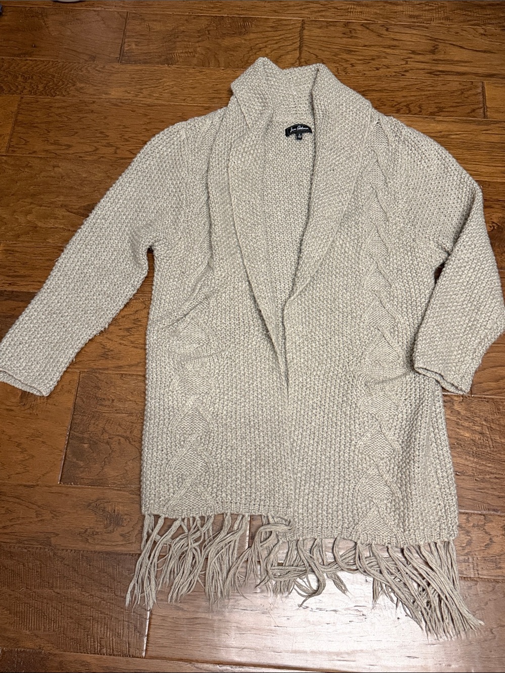 Sam Edelman Cream Cable Fringe Open Cardigan